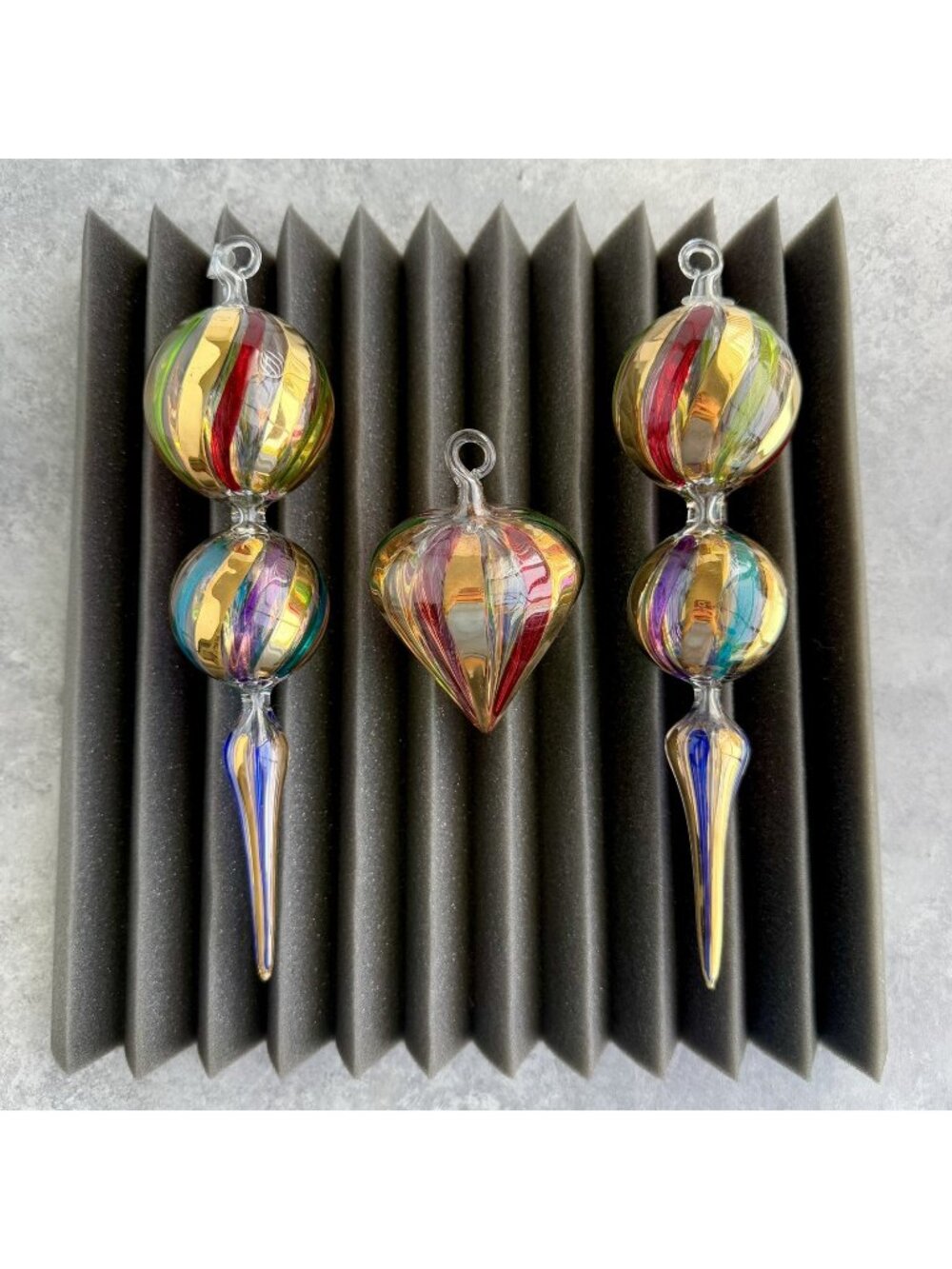 Smithsonian Blown Glass Finial Double Teardrop Ornaments Italy Venetian Set Of 3